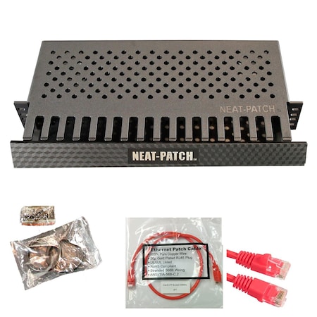 Electriduct Neat Patch 2U Cable Management Kit w/ 48 1ft CAT6 Cables - Red NP2-1PK-48CAT6-RD